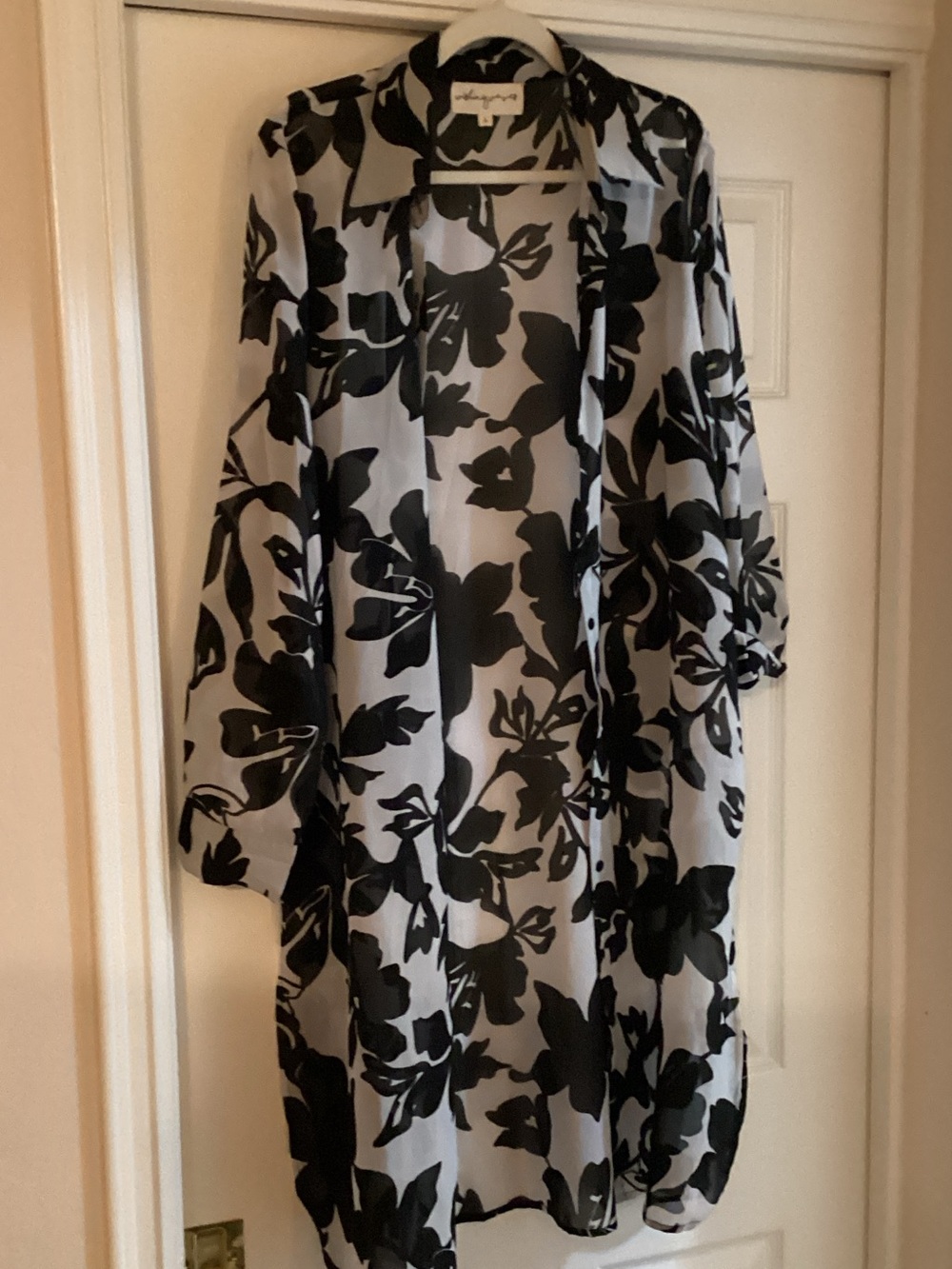 Sheer Floral Long-Sleeve Kimono Duster